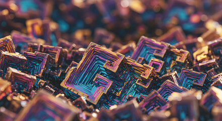 Obraz premium Stunning bismuth crystals with vibrant iridescent colors create a captivating abstract design