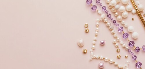 Pink Background Flatlay Pearl and Amethyst Jewelry Making, Jewelry Design, Craft Supplies Jewelry Making, Handmade Jewelry
