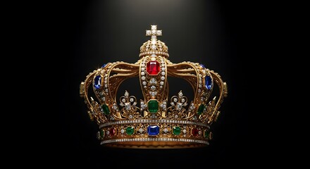 Obraz premium Antique golden crown, a symbol of ancient culture, isolated on black