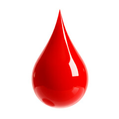 Obraz premium Single red liquid drop with glossy surface and sharp point isolated on a transparent background shiny