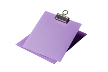 Simple Notes: A clean, elegant shot of a stack of blank, lilac-colored paper sheets secured by a silver clip, perfect for professional and personal organization.