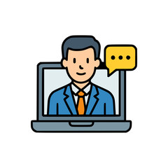 Flat vector illustration of male professional in video call for webinar, virtual meeting, or online customer support service