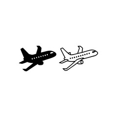 Aviation Iconography Two Airplane Models Embodying Travel Adventure and Modern Flight Technology Featuring Bold Silhouette and Clean Outline