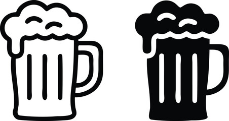 Beer Mug Icon Set – Vector Foamy Drink Symbol in Black and White for Bar and Brewery