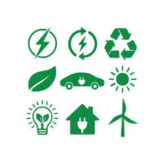 Eco Friendly Green Energy Icons Showcasing Sustainability and Renewable Resources Promoting Environmental Awareness and Responsibility for a Better Planet