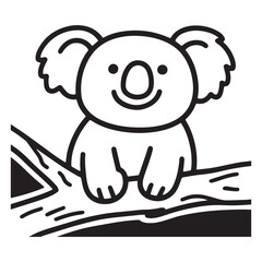 Cute Koala Line Art Sitting on Branch, Smiling Design Perfect for Kids to Color.