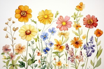 Watercolor Wildflower Meadow Vibrant Floral Composition, Botanical Illustration, Garden Art, Flower Painting Wildflowers, Watercolor Painting