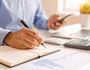 Fototapeta premium Photography close-up of businessman working with market trade graph.