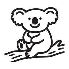 Cute Koala Line Art Sitting on Branch, Smiling Design Perfect for Kids to Color.