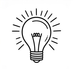 Simple Lightbulb Outline Icon Emitting Rays on White Background for Creative Concepts