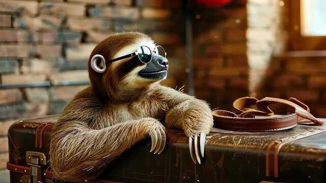 sloth in glasses. selective focus