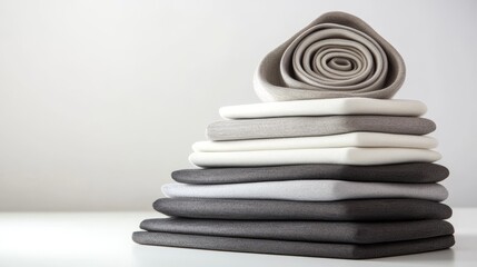 Stacked Fabric Layers Spiral Composition, Grey Scale Palette, Textural Study, Minimalist Design Fabric texture, textile art
