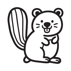 Happy Beaver Line Art with Big Tail and Teeth, Fun Coloring Design for Kids.