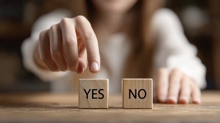 Person Pointing at Yes and No Blocks for Decision Making