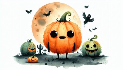 Cute halloween pumpkin cartoon illustration for spooky season and fall decorations