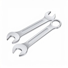 Two Silver Wrenches Equipment on White Background for Repair and Construction