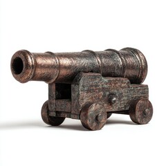 An antique cannon, a symbol of history and warfare, resting on wheels. Its weathered appearance tells a story of battles and eras gone by.