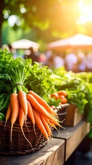 Fresh carrots in a basket at a farmer's market