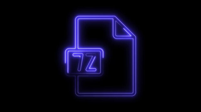 Glowing blue neon 7z file icon isolated on black background futuristic digital symbol technology data