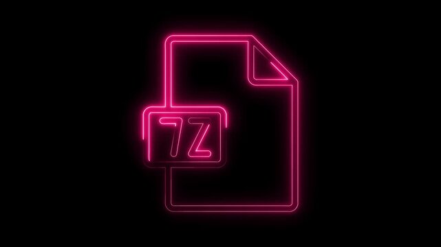 Glowing neon 7z file icon animation isolated on black background futuristic digital technology symbol