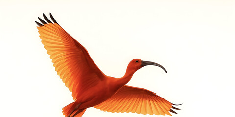 Ablaze red bird in flight with wide wings