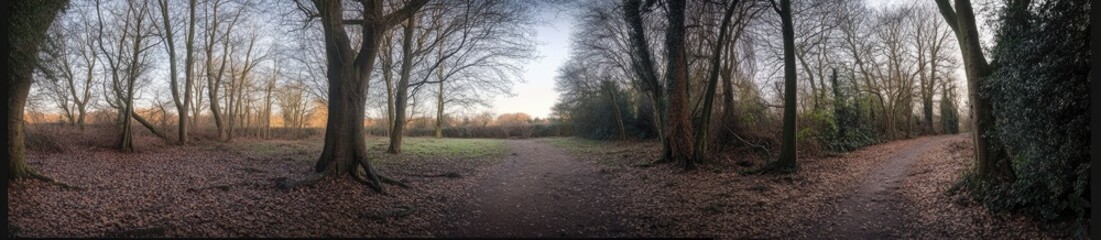Fototapeta premium Panoramic view of a woodland path