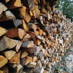 A neatly stacked pile of firewood, ready for the winter season
