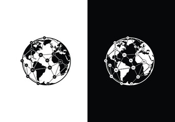 Fototapeta premium A black and white graphic of a global network connecting points across the Earth.