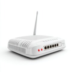 A modern wireless router against an isolated background. It is used for connecting devices to the internet