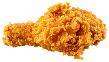 Crispy fried chicken piece coated in golden flour or seasoned batter, Isolated on a transparent background (PNG format).