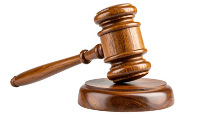 Fototapeta premium Wooden gavel with sound block, isolated on a transparent or white background (PNG format).