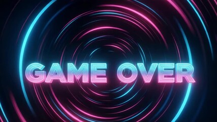 Game over in a glowing tunnel background, showcasing neon circles and bold text. Concept game over background for online gaming streams, end-of-game notifications, or digital advertising. - Powered by Adobe