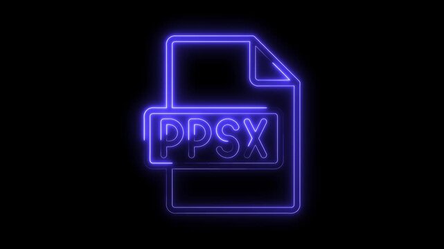 Glowing blue neon P S X file icon symbol isolated on black background futuristic digital technology