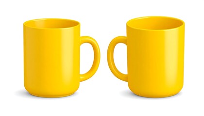 Two identical bright yellow mugs
