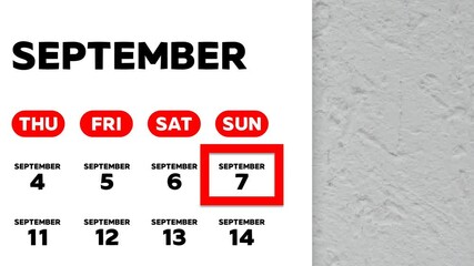 The date September 7th marked with a red cursor on the wall calendar 2025