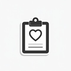 Heart Shape on Black and White Clipboard Health Symbol on White Background
