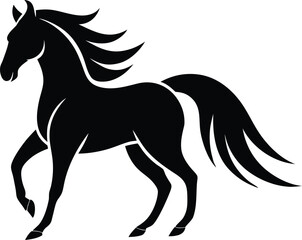 Black silhouette of a horse with flowing mane and tail white animal 1