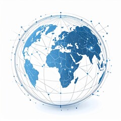Abstract Blue World Globe with Digital Network Connections on White Background