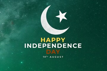 Happy independence day pakistan with crescent moon and star
