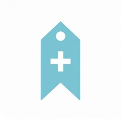Fototapeta premium Aqua Blue Medical Badge With a Plus Sign Against White Background