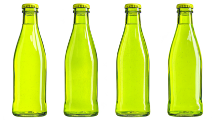 Four bottles of green beer, a festive celebration in glass refreshing.