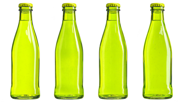 Four bottles of green beer, a festive celebration in glass refreshing.
