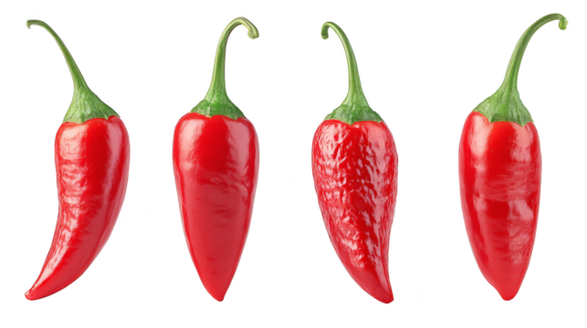 Vibrant red peppers, a striking still life against dark background.