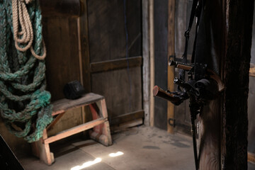 the hold of an wooden ship with cargo for the captain