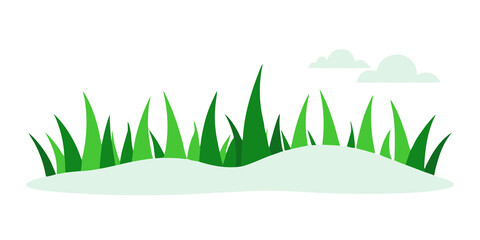 Obraz premium Green grass blades with white mounds and clouds nature