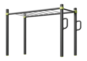 Outdoor fitness rig with monkey bars and pull-up stations for community parks