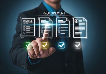 Businessman using digital interface for procurement process and workflow management solutions