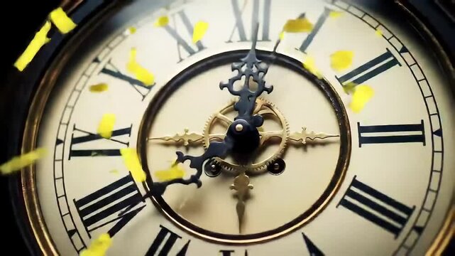 Clock face time reminder: Close-up of an antique clock face, hands hovering near the cusp of change, evoking anticipation and the fleeting nature of time.