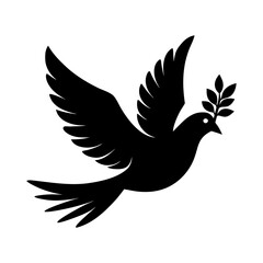 Dove silhouette in flight holding olive branch peaceful bird vector ideal for freedom and hope concepts