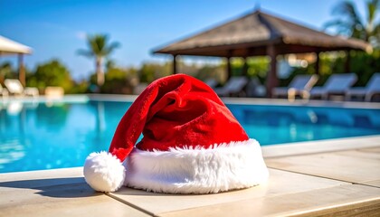Fototapeta premium Santa hat by pool (2)